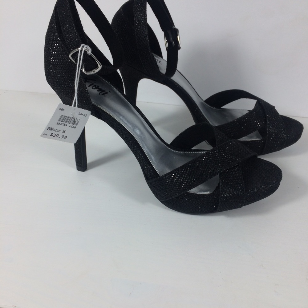 NWT FIONI NIGHT BLACK GLITTER STILETTO HEELS
